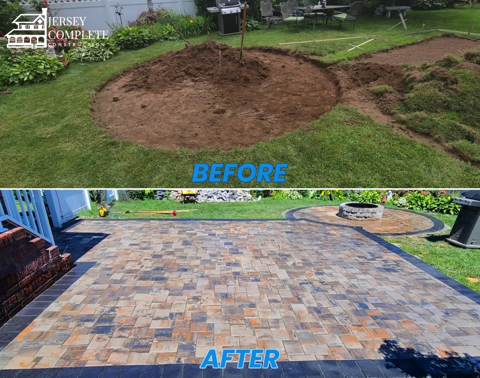 Before and After Transformation in Residential Home Patio & Outdoor Fireplace Installation NJ