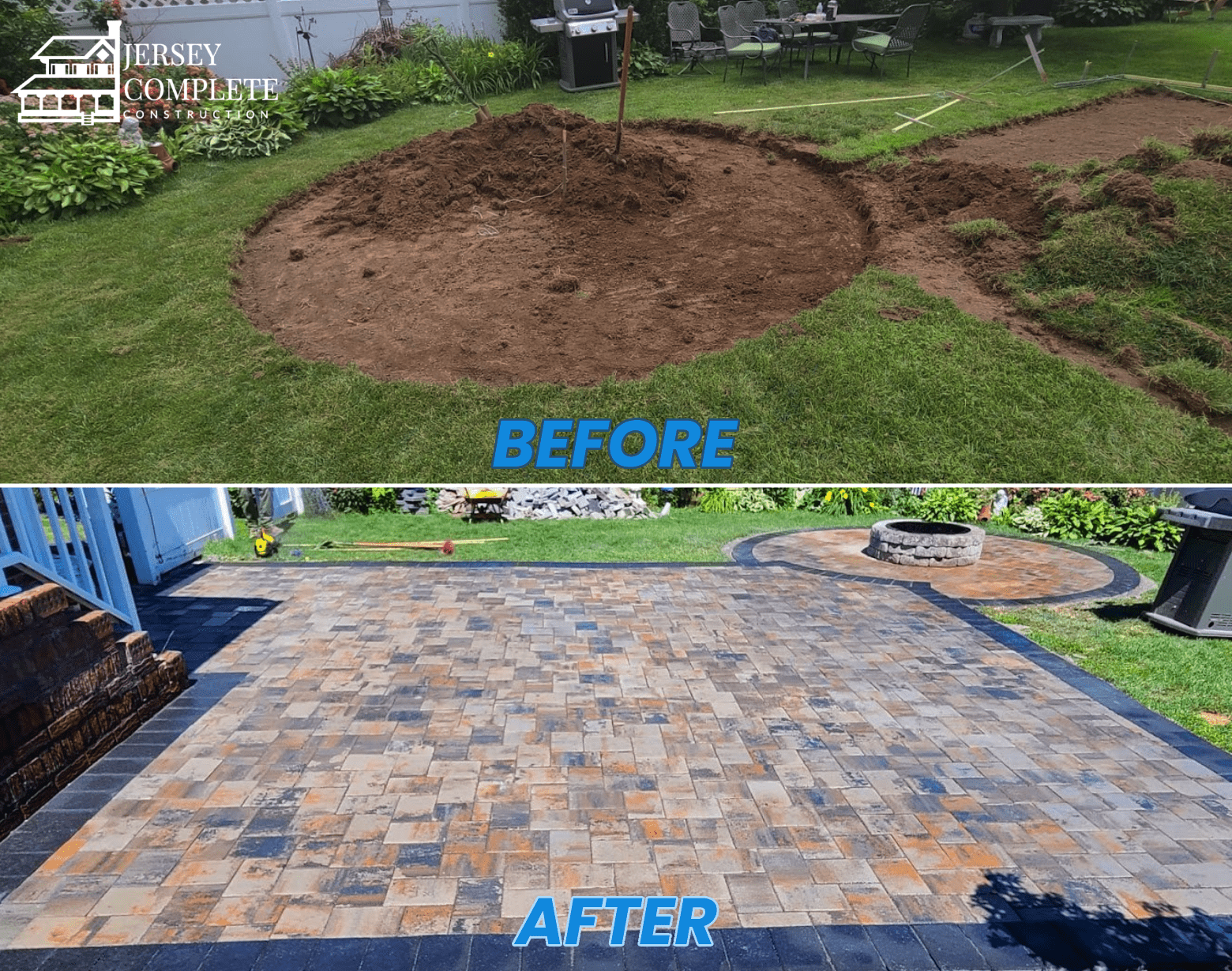 Before and After Transformation in Residential Home Patio & Outdoor Fireplace Installation NJ