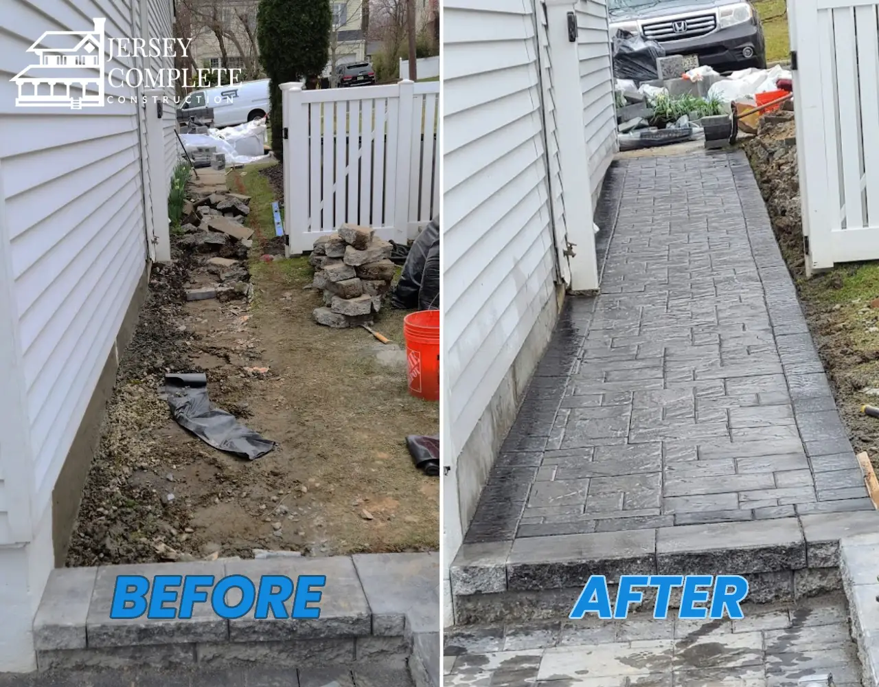 Before and After Transformation in Residential Home Paved Walkway Installation NJ